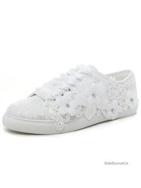 Lace Wedding Sneakers Bridal Flats Lace-Up Cushioned